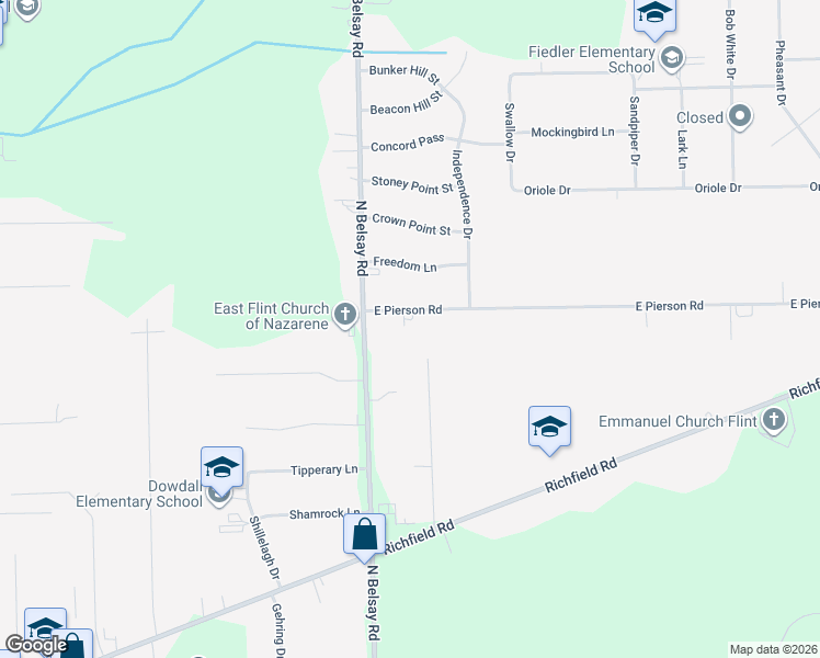 map of restaurants, bars, coffee shops, grocery stores, and more near 6044 East Pierson Road in Flint