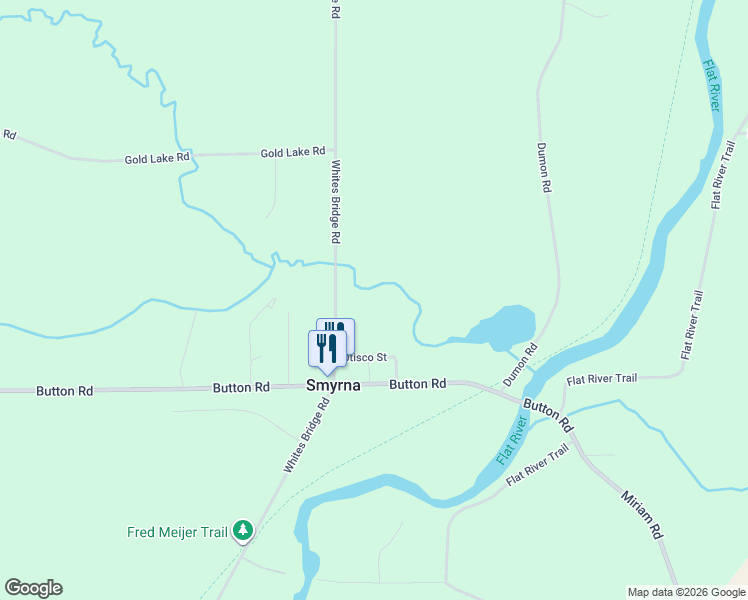 map of restaurants, bars, coffee shops, grocery stores, and more near 5200-5262 Whites Bridge Road in Belding