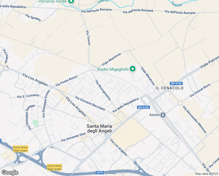map of restaurants, bars, coffee shops, grocery stores, and more near 6 Via Caduti di Cefalonia in Santa Maria degli Angeli