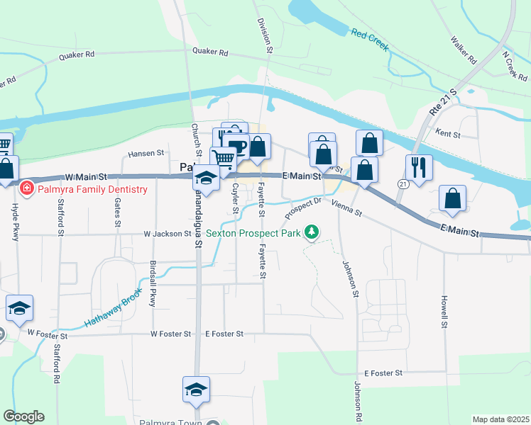 map of restaurants, bars, coffee shops, grocery stores, and more near 146 Fayette St in Palmyra