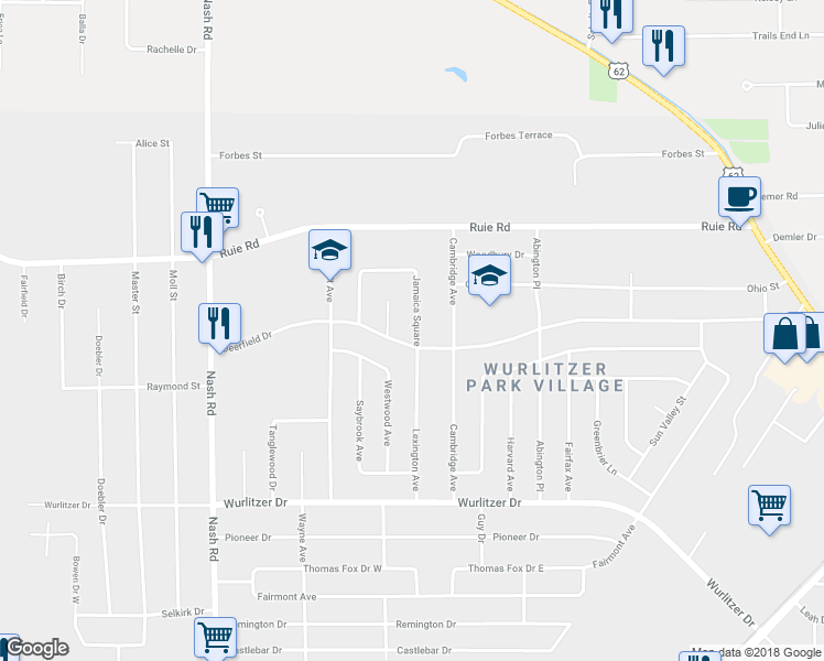 map of restaurants, bars, coffee shops, grocery stores, and more near 1430 Jamaica Square in North Tonawanda