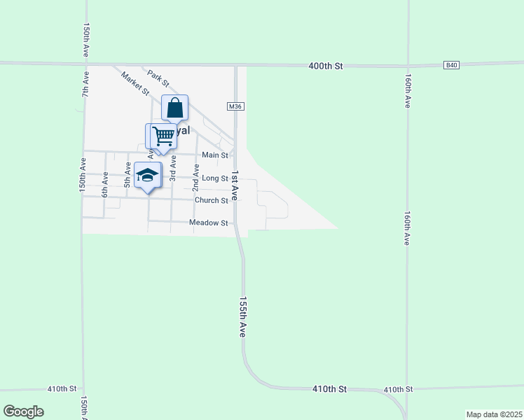 map of restaurants, bars, coffee shops, grocery stores, and more near 201 King Avenue in Royal