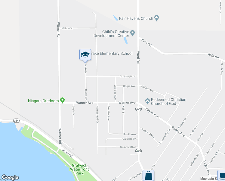 map of restaurants, bars, coffee shops, grocery stores, and more near 462 Wallace Avenue in North Tonawanda