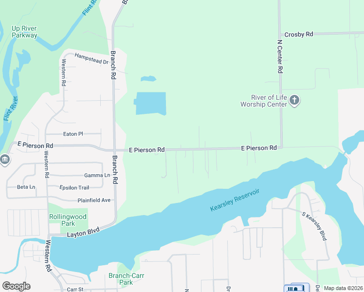 map of restaurants, bars, coffee shops, grocery stores, and more near 3299 East Pierson Road in Flint