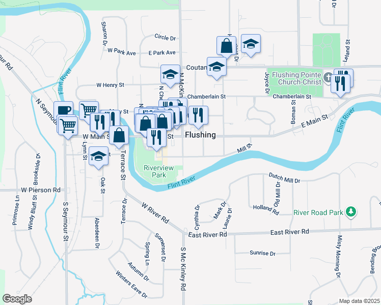 map of restaurants, bars, coffee shops, grocery stores, and more near 315 Mill Street in Flushing