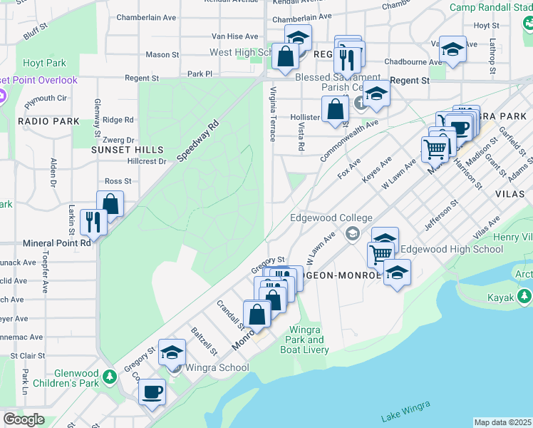 map of restaurants, bars, coffee shops, grocery stores, and more near 514 Virginia Terrace in Madison