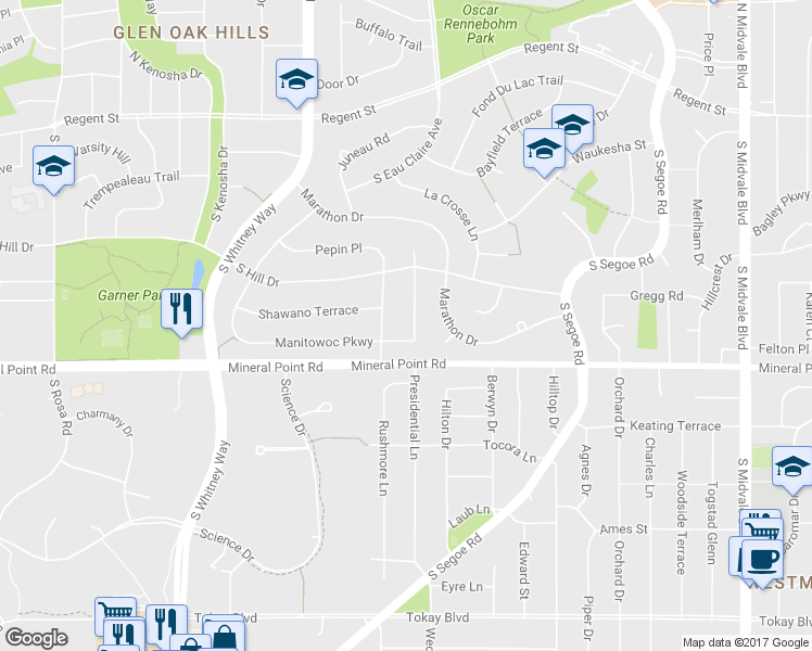 map of restaurants, bars, coffee shops, grocery stores, and more near 326 Cheyenne Trail in Madison