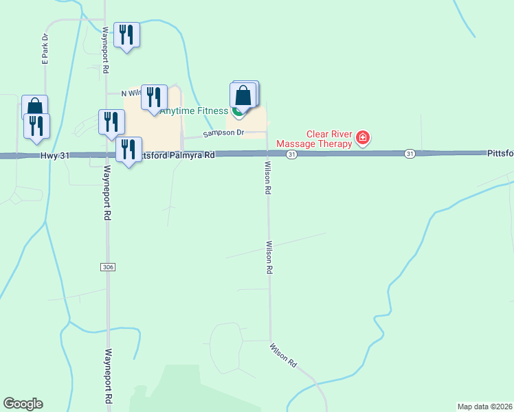 map of restaurants, bars, coffee shops, grocery stores, and more near 1483 Wilson Rd in Macedon
