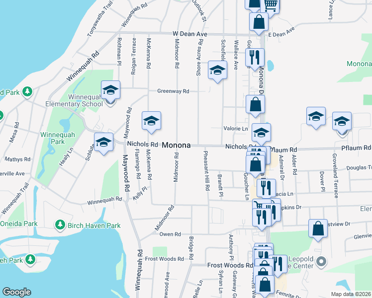 map of restaurants, bars, coffee shops, grocery stores, and more near 506 Nichols Road in Monona