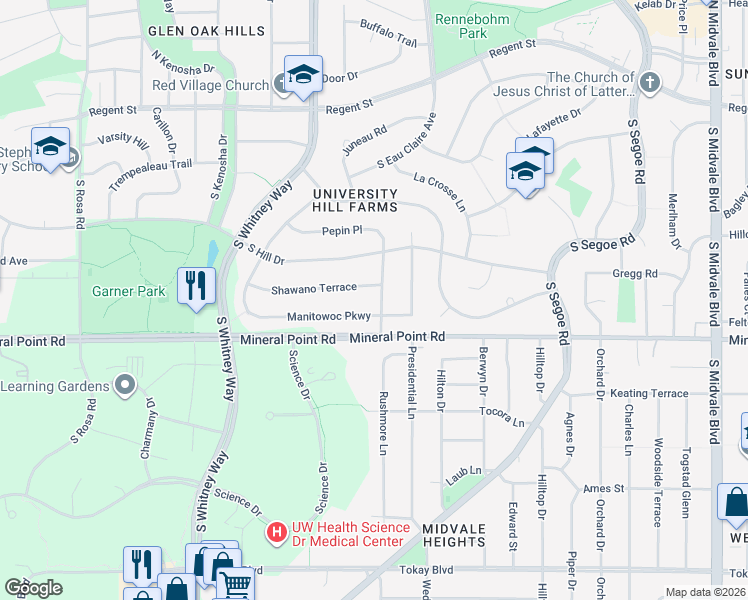 map of restaurants, bars, coffee shops, grocery stores, and more near 326 Racine Rd in Madison
