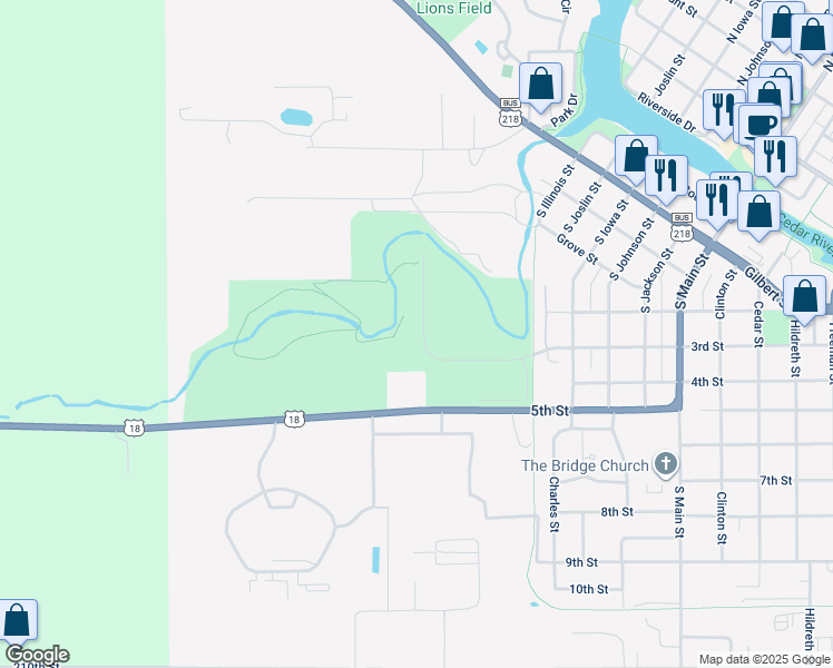 map of restaurants, bars, coffee shops, grocery stores, and more near 1 Wildwood Road in Charles City