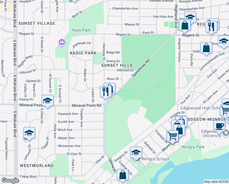 map of restaurants, bars, coffee shops, grocery stores, and more near 313 Waverly Place in Madison