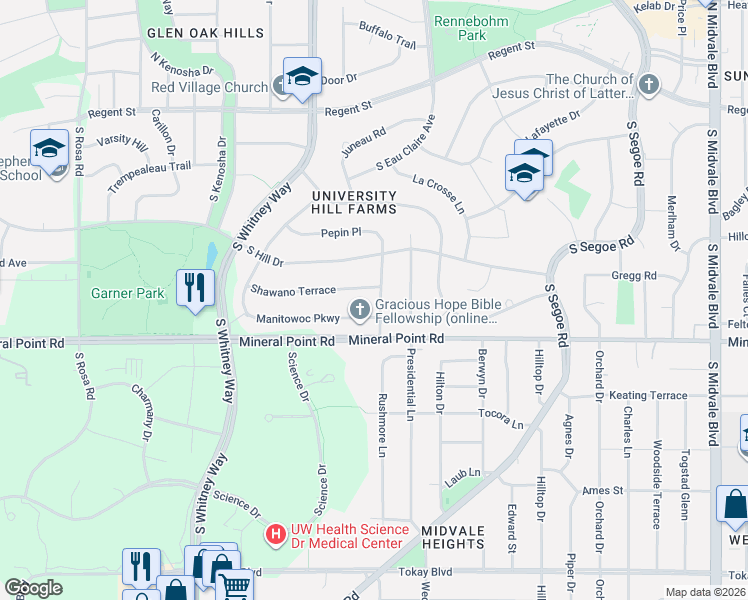 map of restaurants, bars, coffee shops, grocery stores, and more near 326 Racine Road in Madison