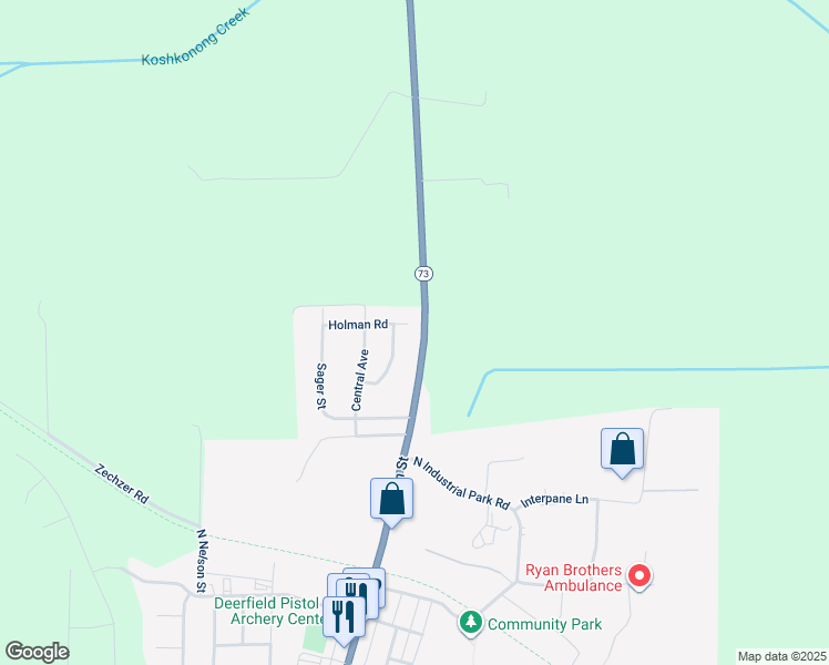 map of restaurants, bars, coffee shops, grocery stores, and more near 100 Holman Road in Deerfield