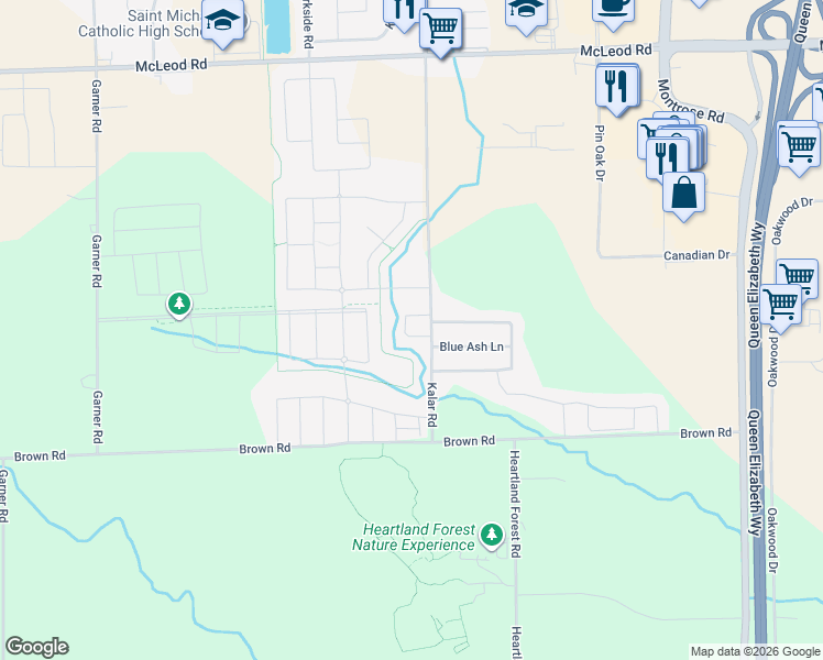 map of restaurants, bars, coffee shops, grocery stores, and more near 8185 Blue Ash Lane in Niagara Falls