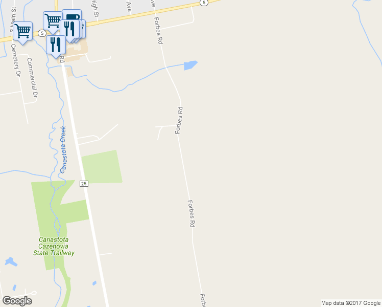 map of restaurants, bars, coffee shops, grocery stores, and more near 7032 Forbes Road in Canastota