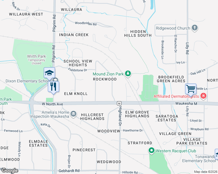map of restaurants, bars, coffee shops, grocery stores, and more near in Brookfield