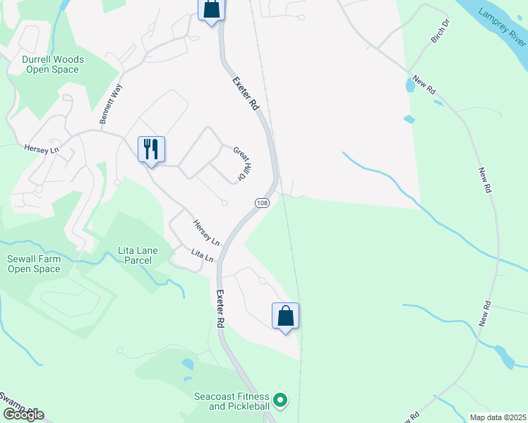 map of restaurants, bars, coffee shops, grocery stores, and more near 143 Exeter Road in Newmarket