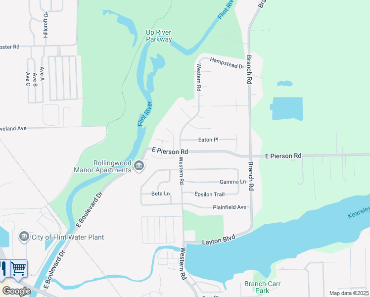 map of restaurants, bars, coffee shops, grocery stores, and more near 2705 East Pierson Road in Flint