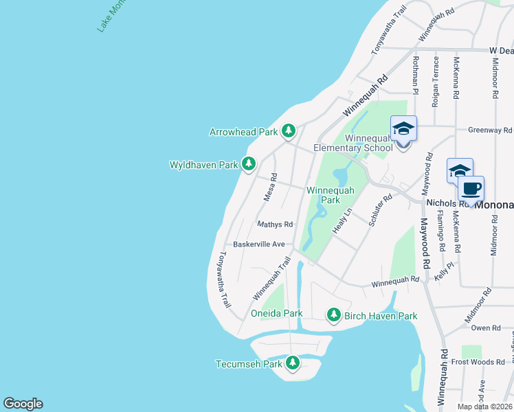 map of restaurants, bars, coffee shops, grocery stores, and more near 5304 Tonyawatha Trail in Monona