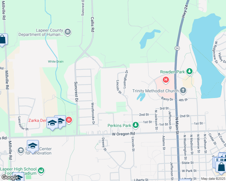 map of restaurants, bars, coffee shops, grocery stores, and more near 15 Lincoln Court in Lapeer
