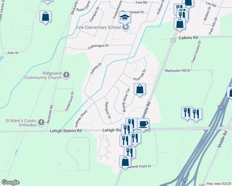map of restaurants, bars, coffee shops, grocery stores, and more near 33 Maple Valley Crescent in Rochester