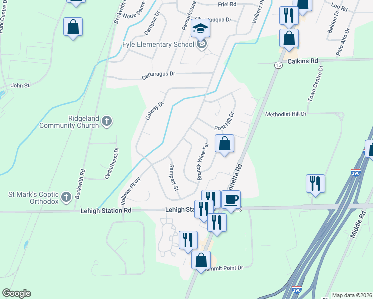 map of restaurants, bars, coffee shops, grocery stores, and more near 33 Maple Valley Crescent in Rochester