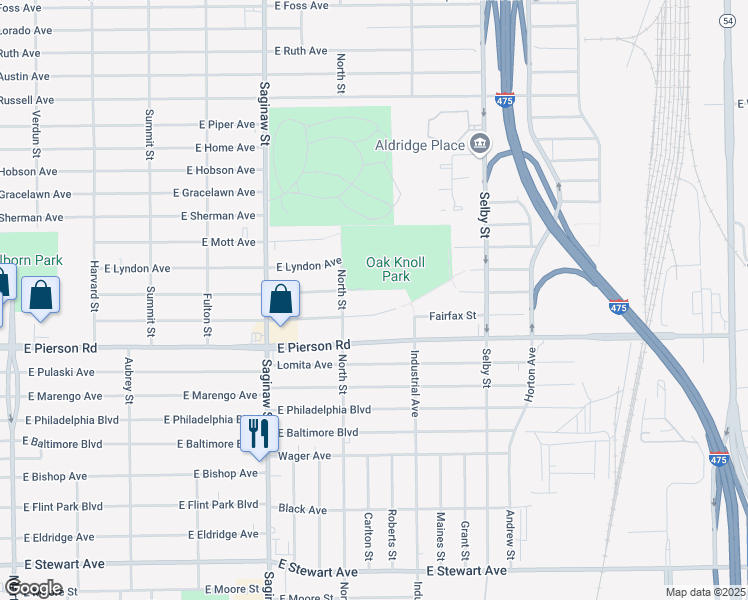 map of restaurants, bars, coffee shops, grocery stores, and more near 2229 West Carpenter Road in Flint