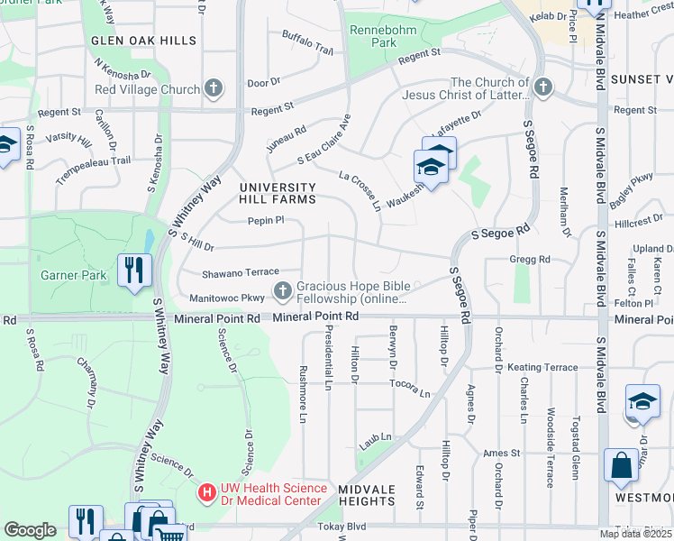 map of restaurants, bars, coffee shops, grocery stores, and more near 326 Cheyenne Trail in Madison