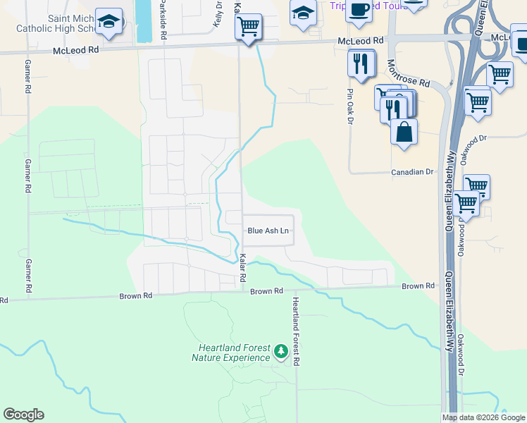 map of restaurants, bars, coffee shops, grocery stores, and more near 8113 Blue Ash Lane in Niagara Falls
