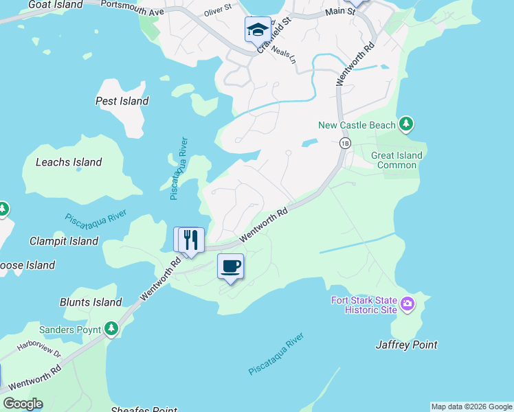 map of restaurants, bars, coffee shops, grocery stores, and more near 56 Old Bay Road in New Castle