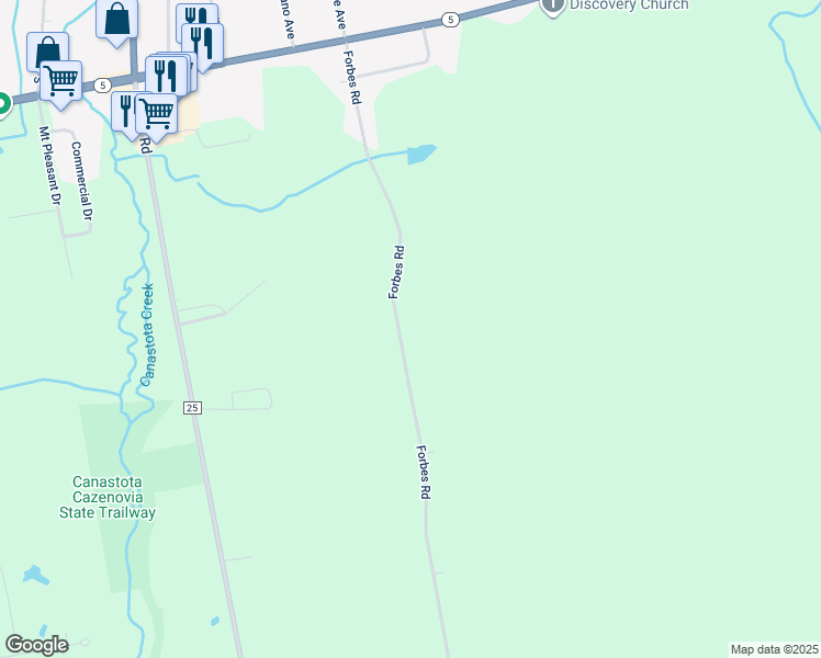 map of restaurants, bars, coffee shops, grocery stores, and more near 7032 Forbes Road in Canastota