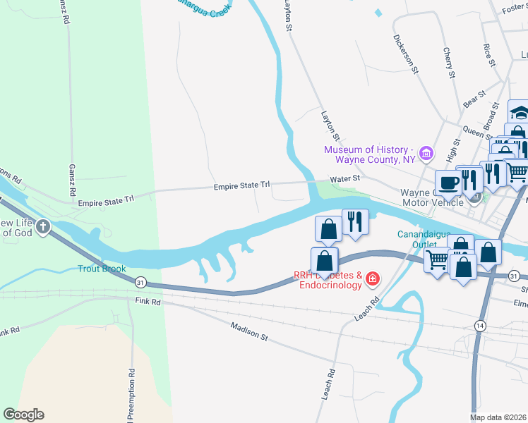 map of restaurants, bars, coffee shops, grocery stores, and more near 189 Water Street in Lyons
