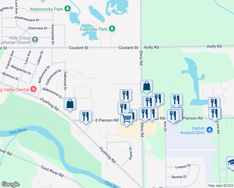 map of restaurants, bars, coffee shops, grocery stores, and more near 1520 Cedarwood Drive in Flushing