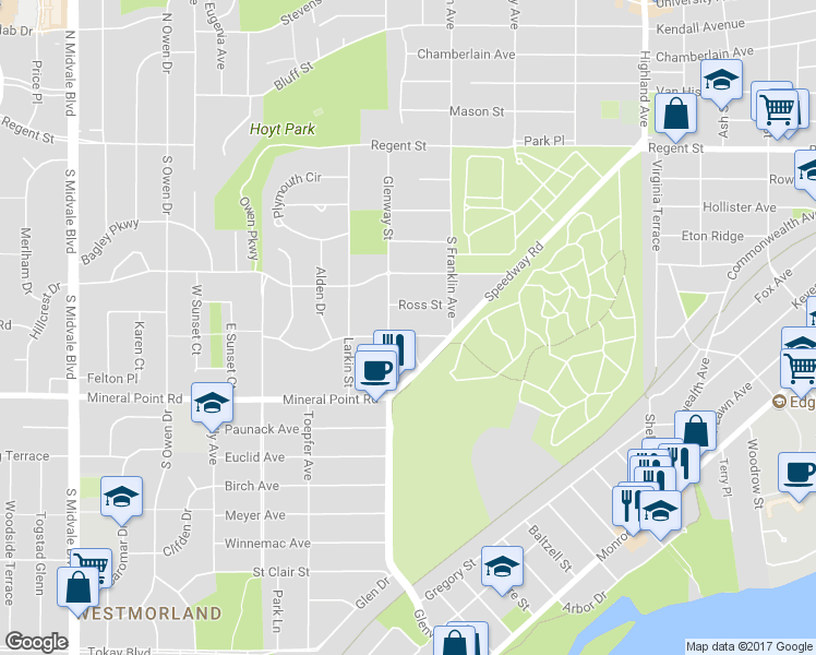 map of restaurants, bars, coffee shops, grocery stores, and more near 3734 Hammersley Avenue in Madison