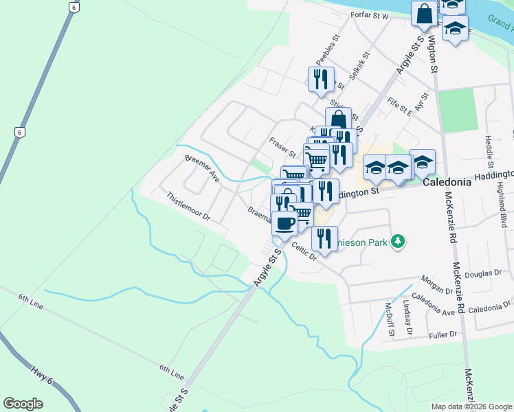 map of restaurants, bars, coffee shops, grocery stores, and more near 40 Braemar Avenue in Haldimand