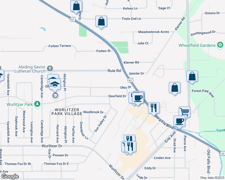 map of restaurants, bars, coffee shops, grocery stores, and more near 858 Ohio Street in Buffalo