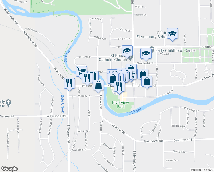 map of restaurants, bars, coffee shops, grocery stores, and more near 2 East Main Street in Flushing
