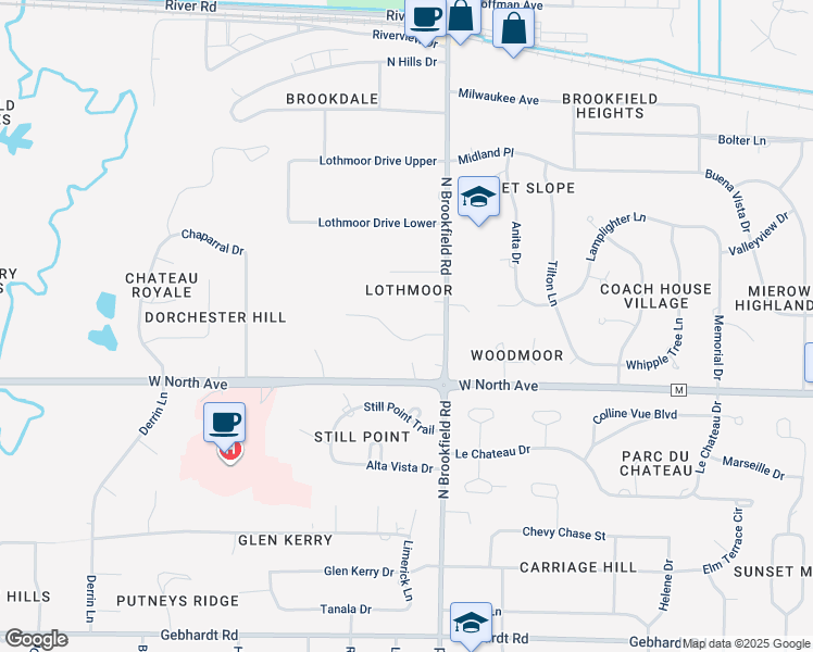 map of restaurants, bars, coffee shops, grocery stores, and more near in Brookfield