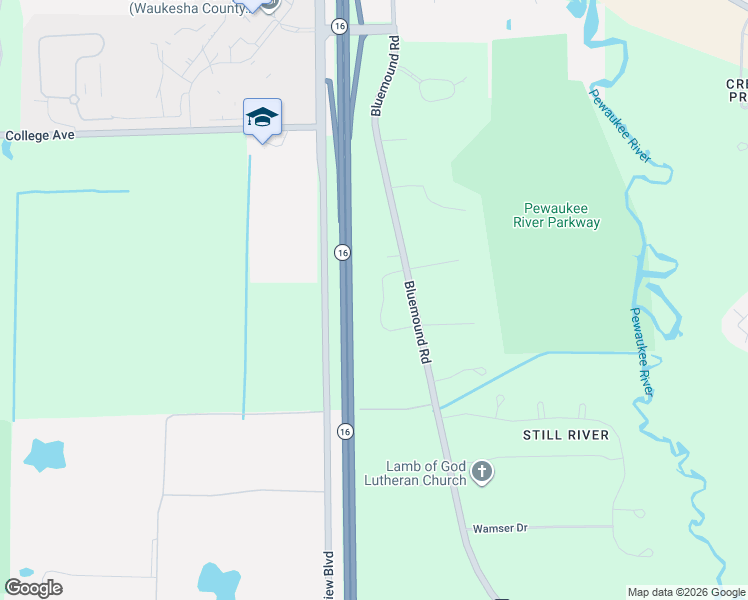 map of restaurants, bars, coffee shops, grocery stores, and more near W251N2399 Valleyview Circle in Pewaukee