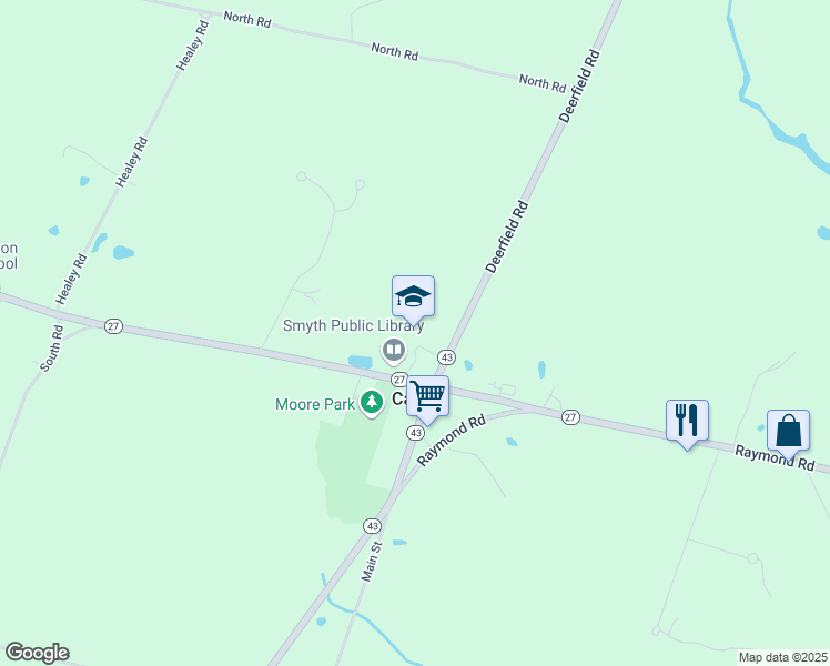 map of restaurants, bars, coffee shops, grocery stores, and more near 12 Deerfield Road in Candia