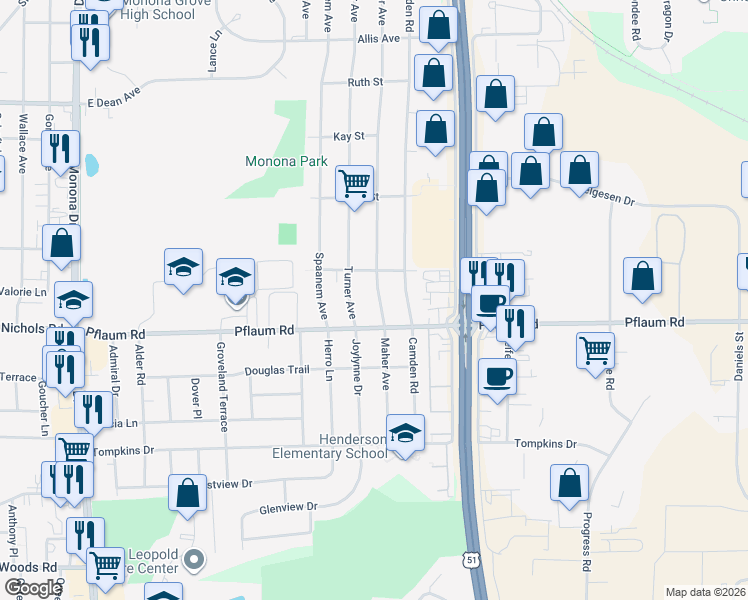map of restaurants, bars, coffee shops, grocery stores, and more near in Madison