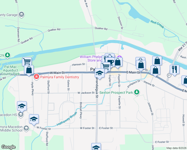 map of restaurants, bars, coffee shops, grocery stores, and more near in Palmyra