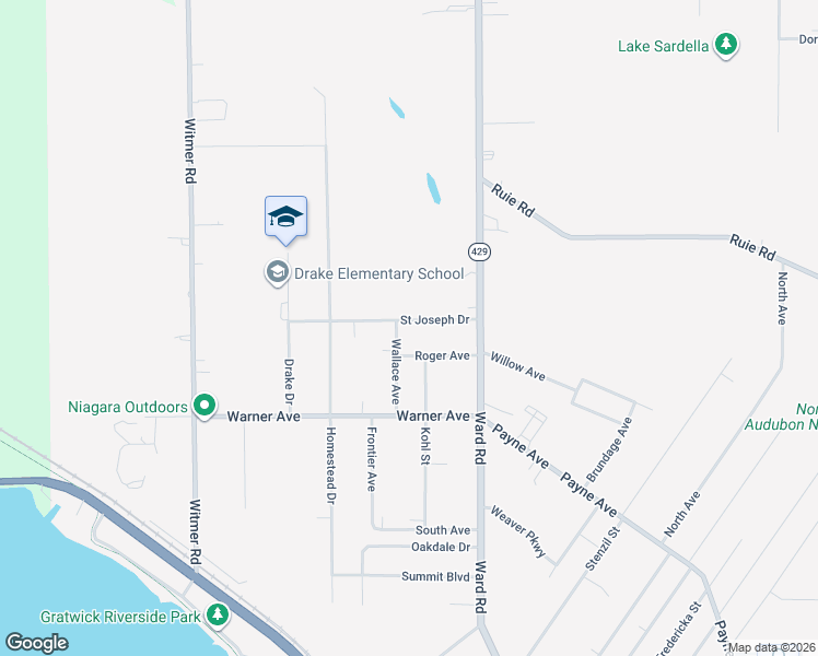 map of restaurants, bars, coffee shops, grocery stores, and more near 375 Saint Joseph Drive in North Tonawanda