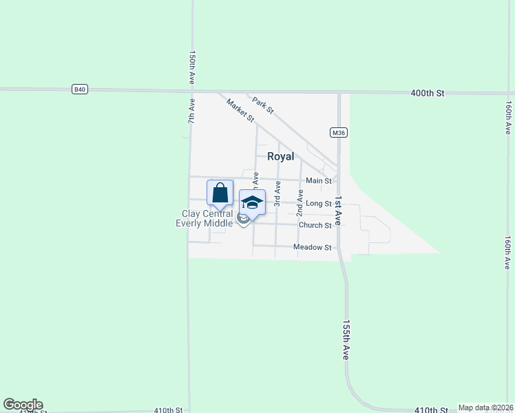 map of restaurants, bars, coffee shops, grocery stores, and more near 401-403 Long Street in Royal
