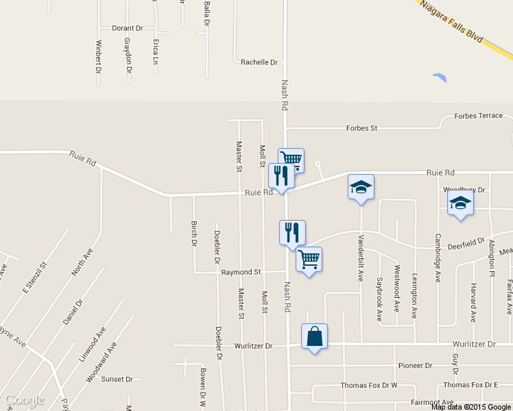 map of restaurants, bars, coffee shops, grocery stores, and more near 1482 Moll Street in North Tonawanda