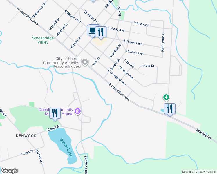 map of restaurants, bars, coffee shops, grocery stores, and more near 325 East Hamilton Avenue in Sherrill