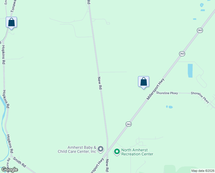 map of restaurants, bars, coffee shops, grocery stores, and more near 1023 New Road in Buffalo