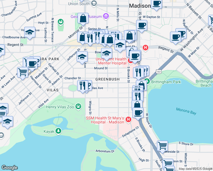 map of restaurants, bars, coffee shops, grocery stores, and more near in Madison