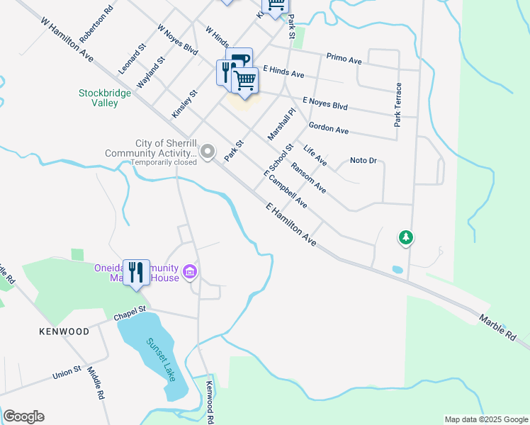 map of restaurants, bars, coffee shops, grocery stores, and more near 325 E Hamilton Ave in Sherrill